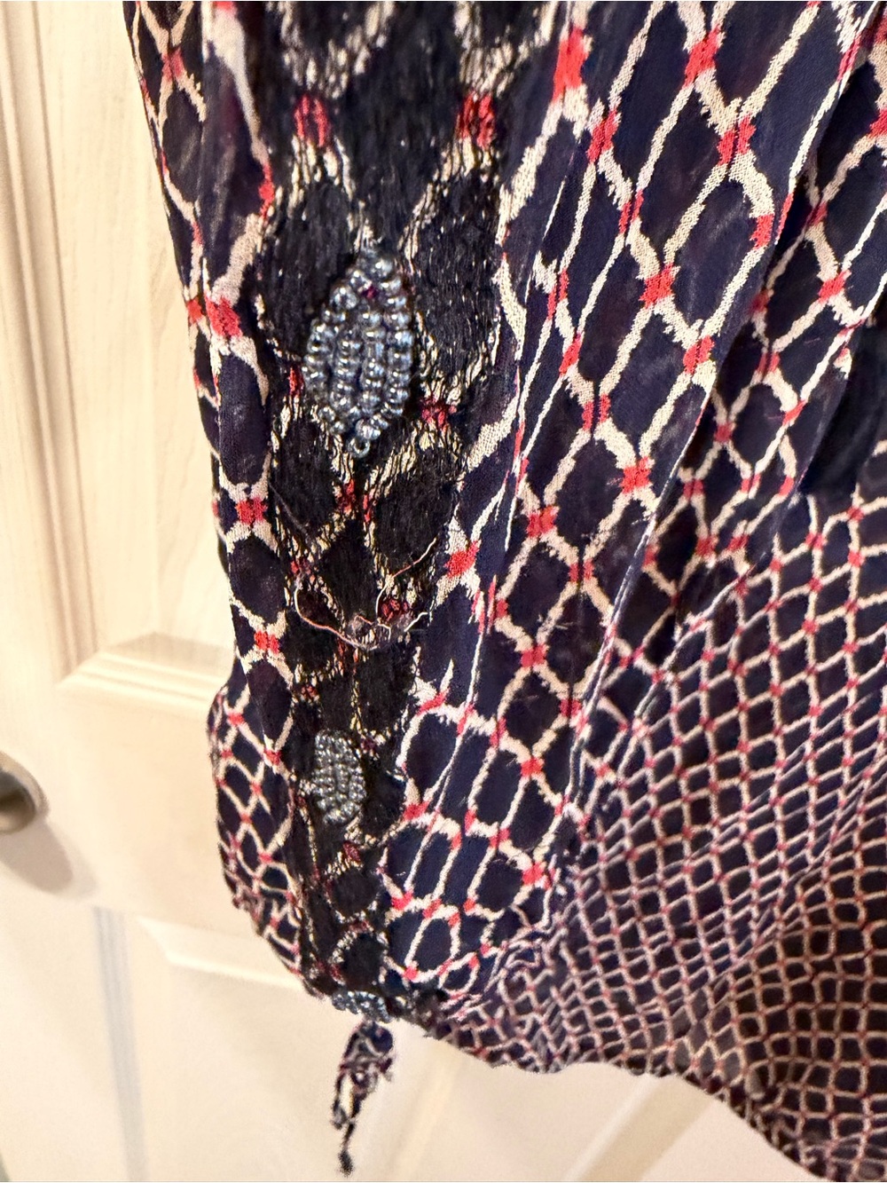 Lucky Brand Boho Geometric Diamond
Tassel Sheer Peasant Blouse - Size XL. EUC - Picture 12 of 12